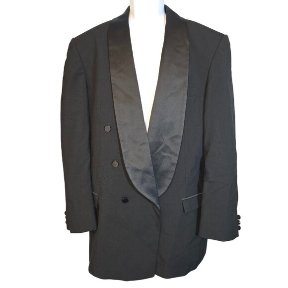 Oscar De La Renta Size 42L Black Double Breasted Tuxedo Jacket